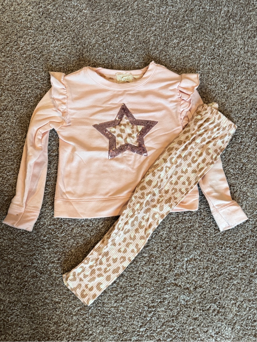 Pink/Leopard Ruffle Long-Sleeve matching set